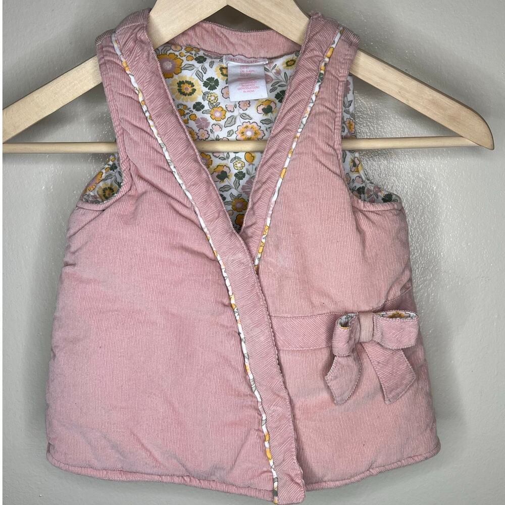 Shabby Chic Corduroy Vest 4T Girls Pink Bow Floral Wrap Snap Insulated Cottage